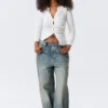 Slim Ruched Button-Front Cardigan – Off-White