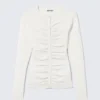 Slim Ruched Button-Front Cardigan – Off-White