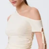 Slim Ruched Off-Shoulder Top – Off-White