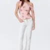 Slim Ruched Off-Shoulder Top – Pink – Floral