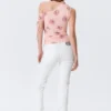 Slim Ruched Off-Shoulder Top – Pink – Floral