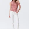 Slim Ruched Off-Shoulder Top – Red/White Stripe