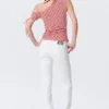 Slim Ruched Off-Shoulder Top – Red/White Stripe