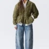 Slim Ruched Peplum Bomber Jacket – Khaki Green
