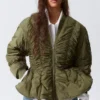 Slim Ruched Peplum Bomber Jacket – Khaki Green