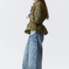 Slim Ruched Peplum Bomber Jacket – Khaki Green