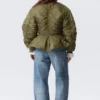 Slim Ruched Peplum Bomber Jacket – Khaki Green