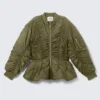Slim Ruched Peplum Bomber Jacket – Khaki Green