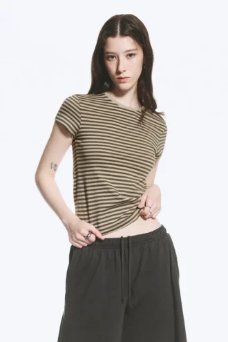 Slim Short-Sleeved Cotton T-Shirt – Dark & Light Mole Stripes
