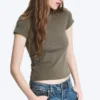 Slim Short-Sleeved Cotton T-Shirt – Dusty Khaki Green