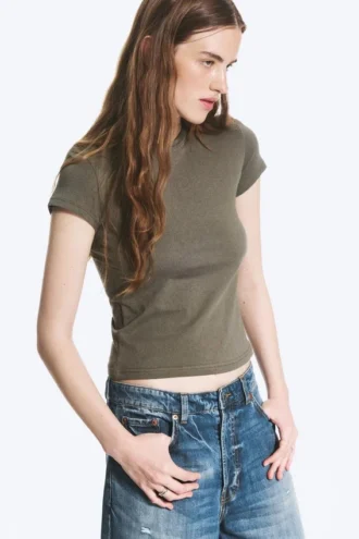 Slim Short-Sleeved Cotton T-Shirt – Dusty Khaki Green