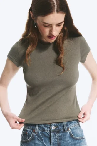 Slim Short-Sleeved Cotton T-Shirt – Dusty Khaki Green