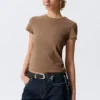 Slim Short-Sleeved Cotton T-Shirt – Washed Dark Beige
