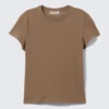 Slim Short-Sleeved Cotton T-Shirt – Washed Dark Beige