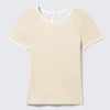 Slim Short-Sleeved Open-Back Top – Beige – White Binding