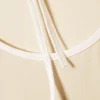 Slim Short-Sleeved Open-Back Top – Beige – White Binding