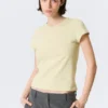 Slim Short-Sleeved V-Neck T-Shirt – Light Beige