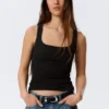 Slim Square Neck Ribbed Tank Top – Black