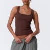 Slim Square Neck Ribbed Tank Top – Burgundy