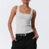 Slim Square Neck Ribbed Tank Top – Grey Melange