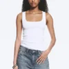 Slim Square Neck Ribbed Tank Top – White