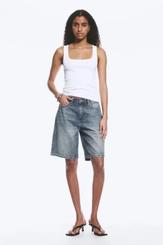 Slim Square Neck Ribbed Tank Top – White
