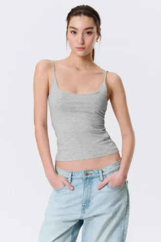 Slim Strap Tank Top – Grey Melange