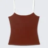 Slim Strappy Tank Top – Burgundy & White