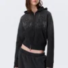 Slim Studded Graphic Zip Hoodie – Washed Studded Black