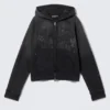 Slim Studded Graphic Zip Hoodie – Washed Studded Black