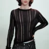 Slim Tear-Knit Long-Sleeved T-Shirt – Black