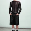 Slim Tear-Knit Long-Sleeved T-Shirt – Black