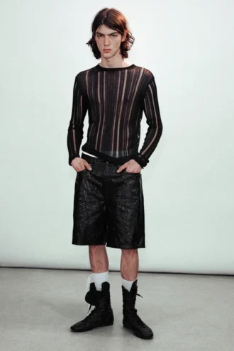 Slim Tear-Knit Long-Sleeved T-Shirt – Black