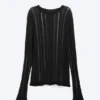 Slim Tear-Knit Long-Sleeved T-Shirt – Black