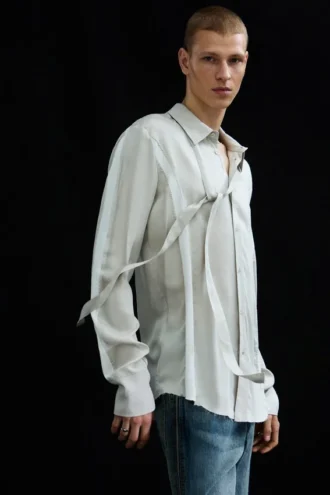 Slim Tie Detail Lyocell Shirt – Light Dusty Mole