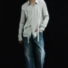 Slim Tie Detail Lyocell Shirt – Light Dusty Mole