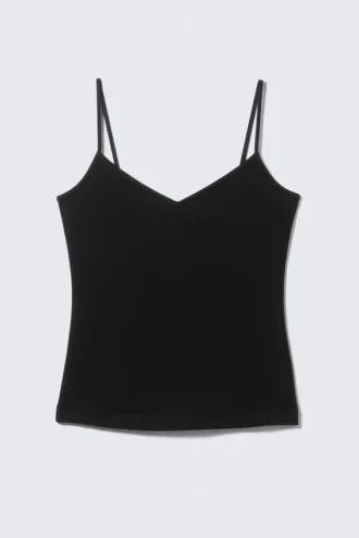 Slim V-Neck Cotton Singlet – Black