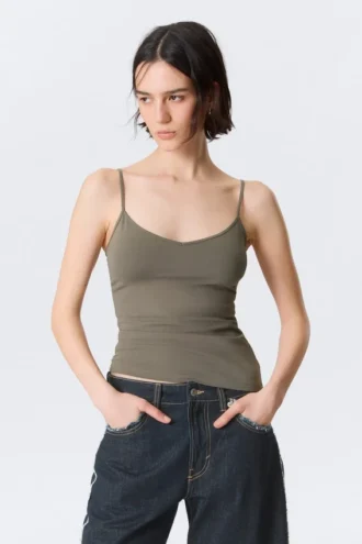 Slim V-Neck Cotton Singlet – Grey