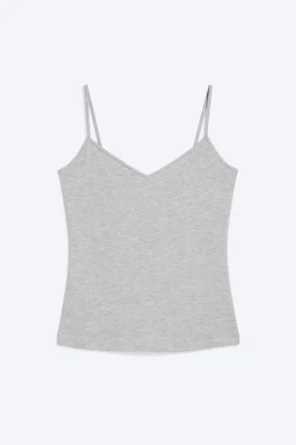 Slim V-Neck Cotton Singlet – Light Dusty Grey Melange