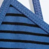 Slim V-Neck Cotton Singlet – Striped Blue/Black