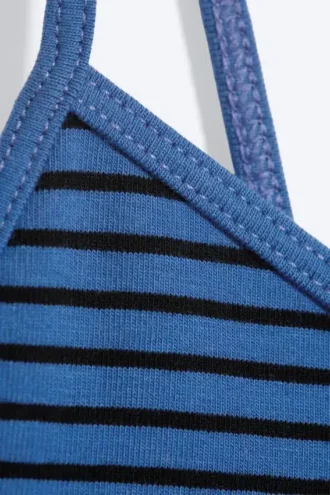 Slim V-Neck Cotton Singlet – Striped Blue/Black
