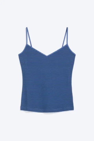 Slim V-Neck Cotton Singlet – Striped Blue/Black