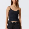 Slim V-Neck Cotton Singlet – Striped Dark Blue