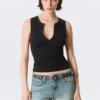 Slim V-Neck Sleeveless Top – Black