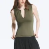 Slim V-Neck Sleeveless Top – Dusty Khaki Green
