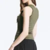 Slim V-Neck Sleeveless Top – Dusty Khaki Green