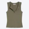 Slim V-Neck Sleeveless Top – Dusty Khaki Green