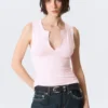 Slim V-Neck Sleeveless Top – Light Pink
