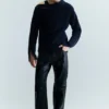 Slim Zip-Sleeve Wool Sweater – Navy Blue