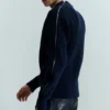 Slim Zip-Sleeve Wool Sweater – Navy Blue